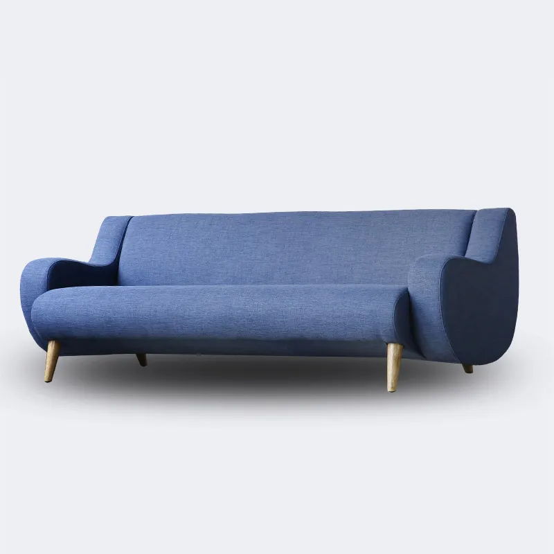 Novo estilo de vida azul tecido de borracha + madeira moderna sala de estar sofá da tela de design longa 3 seater