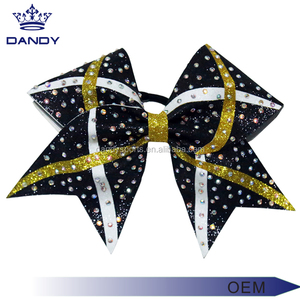 8 Inch Fashion Custom Big <strong>Cheer</strong> Leading Hair <strong>Bow</strong> With Rhinestone - Product Image 4