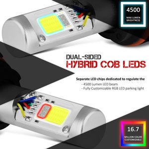APP akıllı telefon kontrol 2in1 H4 araba ışık RGB <span class=keywords><strong>LED</strong></span> far ampulü kiti H7 renk değişimi rgb <span class=keywords><strong>led</strong></span> ampul 9005 9006 h11