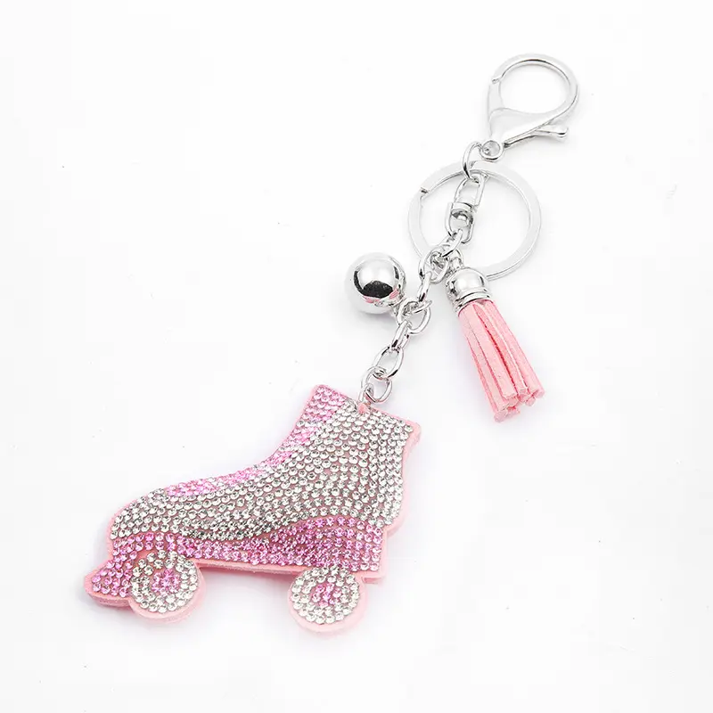 CC866 Fashion hotsale crystal diamond pendant keychain skates cartoon key ring mobile phone hang key ring