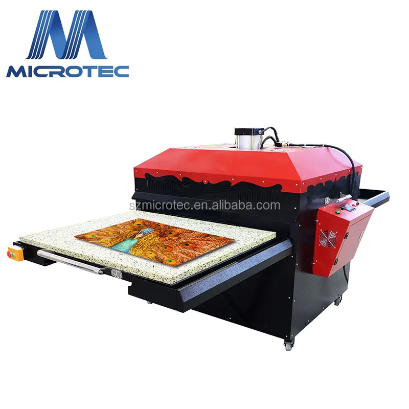 Prensa de calor automática grande Microtec con máquina de prensa de calor automática neumática de una sola estación utilizada para tela