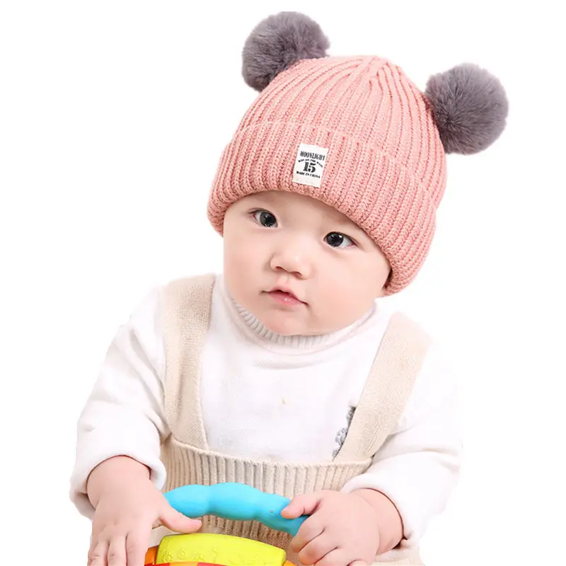 Hao protetores de orelha para bebês, adiciona lã, boné de malha, bola dupla, acolchoado, de algodão, outono/inverno 2022