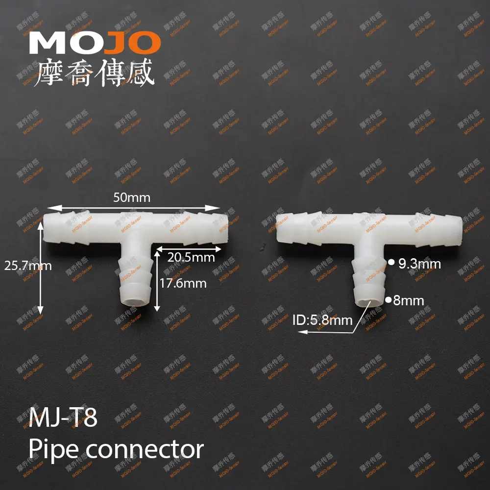 Acoplamiento de manguera flexible de plástico PE, MJ-T8, tipo Tee, con púas para tubo ID 8MM