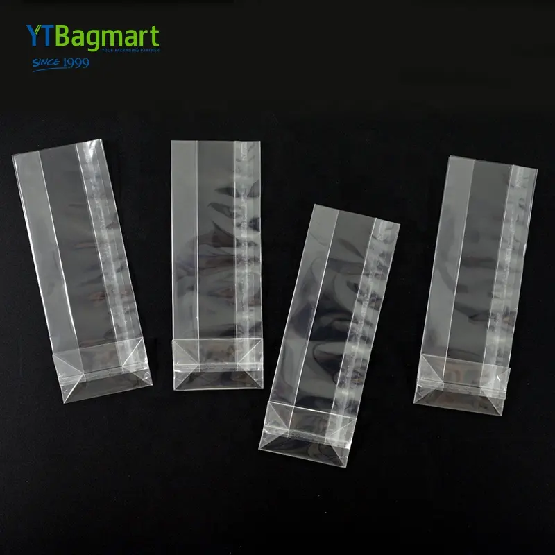YTBagmart工場価格カスタムプリントセロハン透明プラスチックボップバッグスクエアボトムサイドガセットサンドイッチOppバッグ