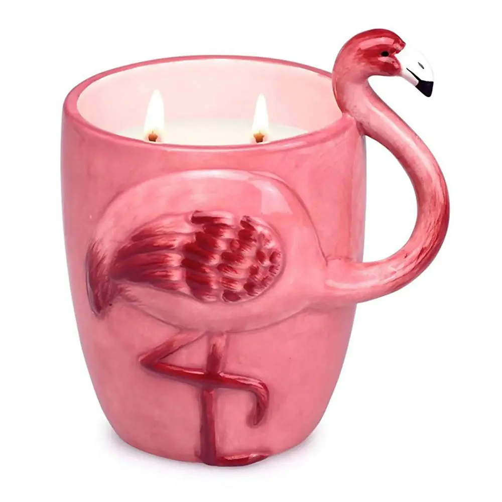 Rosa Flamingo de vela de cerámica taza