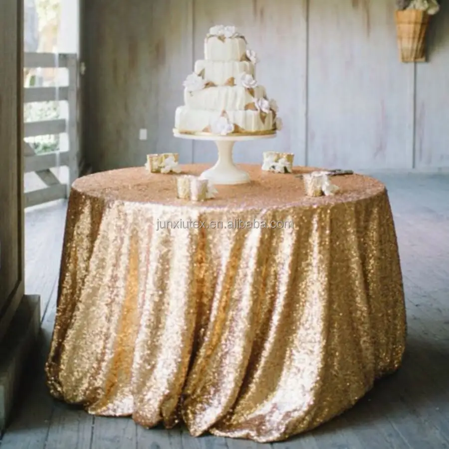72 Inch Event Decor Table Linens Gold Shiny Table Covers Glitter Wedding Embroidery Banquet Sequin Table Cloth Round
