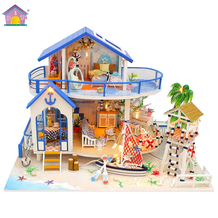 Casa de muñecas en miniatura para niños y adultos, Kit de casa de muñecas en miniatura en 3d para la playa