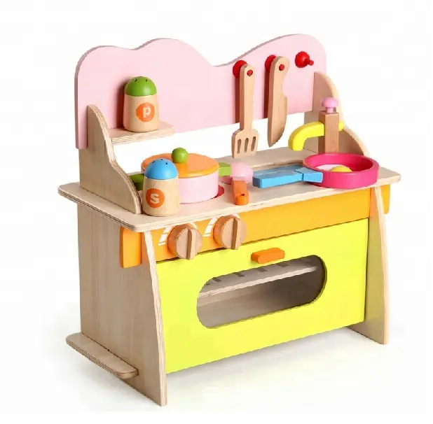 Wholesale Chinese cheaper wooden children pretend play girl cooking game kitchen set for kids WKT003