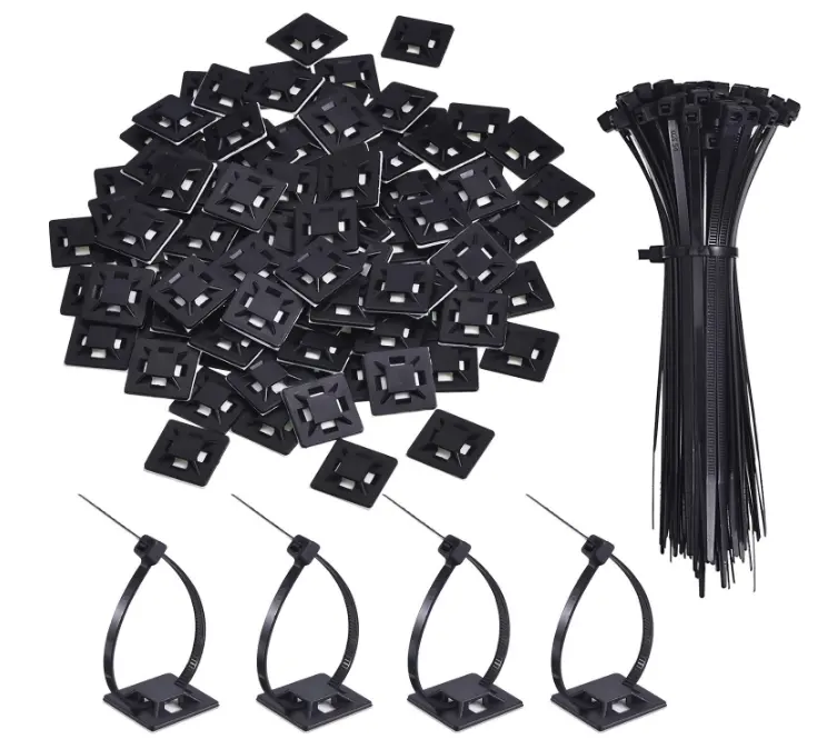 100 Pack Black Zip Tie Adhesive Mounts Self Adhesive Cable Tie Base HoldersとBlack Multi-Purpose CableジップTie