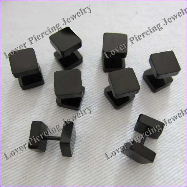 [AS-426] Black Anodized Stainless Steel Ear Fake Plugs Cool Ear Tunnel Piercing