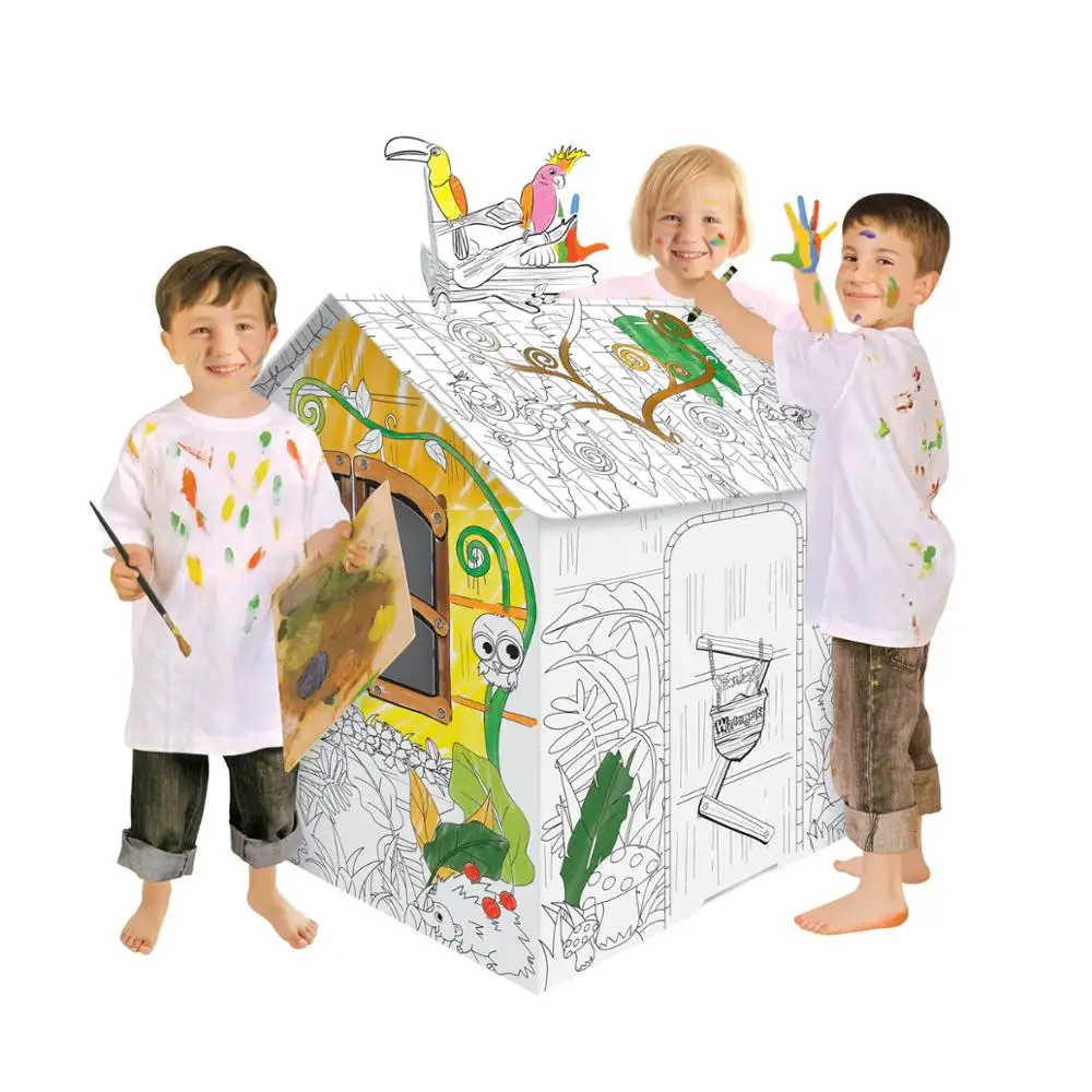 Castillo de 40 pulgadas de gran tamaño para niños, puzle de casa de juegos, pintura artesanal, garabatos, juguetes de cartón