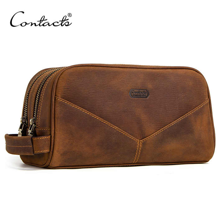 Borsa da viaggio per il produttore di borse cosmetiche da viaggio a doppia Zip Vintage cavallo pazzo in pelle per gli uomini forniture per il bagno