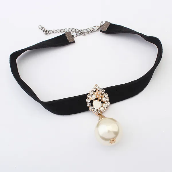 Collares de cinta de fabricación negra, collar de perlas de belleza, imágenes, tipo de collar, colgante de gota de perla, PN2537