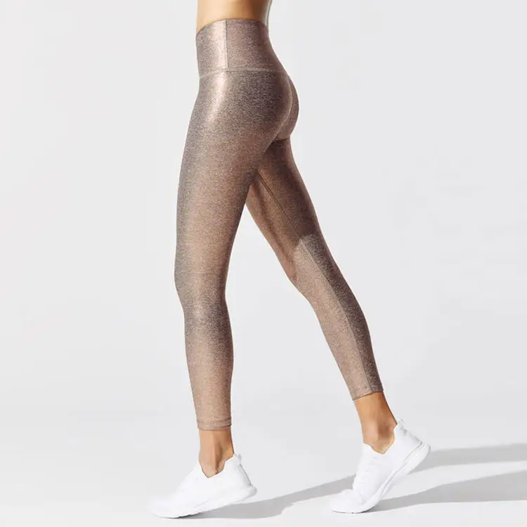 2020 i più nuovi A Vita Alta Delle Donne Pantaloni di Yoga/Lucido Oro Rosa Poliestere Spandex Yoga Workout Leggings