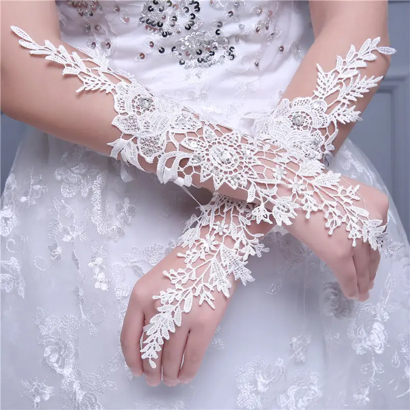 Morili Offre Spéciale vraie dentelle mariée thermique mitaines gants de mariage broderie blanche longue sexy gants de mariée MGB11