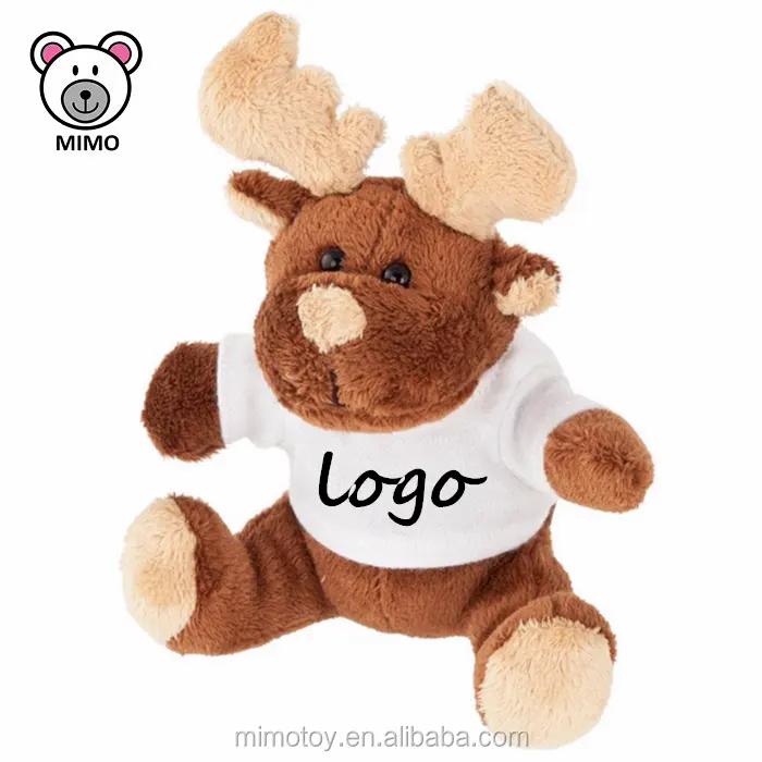 LOW MOQ Custom LOGO Cute Stuffed Animal Soft Toy Plush Deer With T shirts Fashion 2019 New Christmas Plush Reindeer