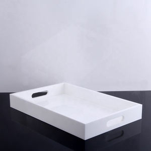 Lucite 方形光滑的托盘丙烯酸固体白色托盘与句柄 - Product Image 5