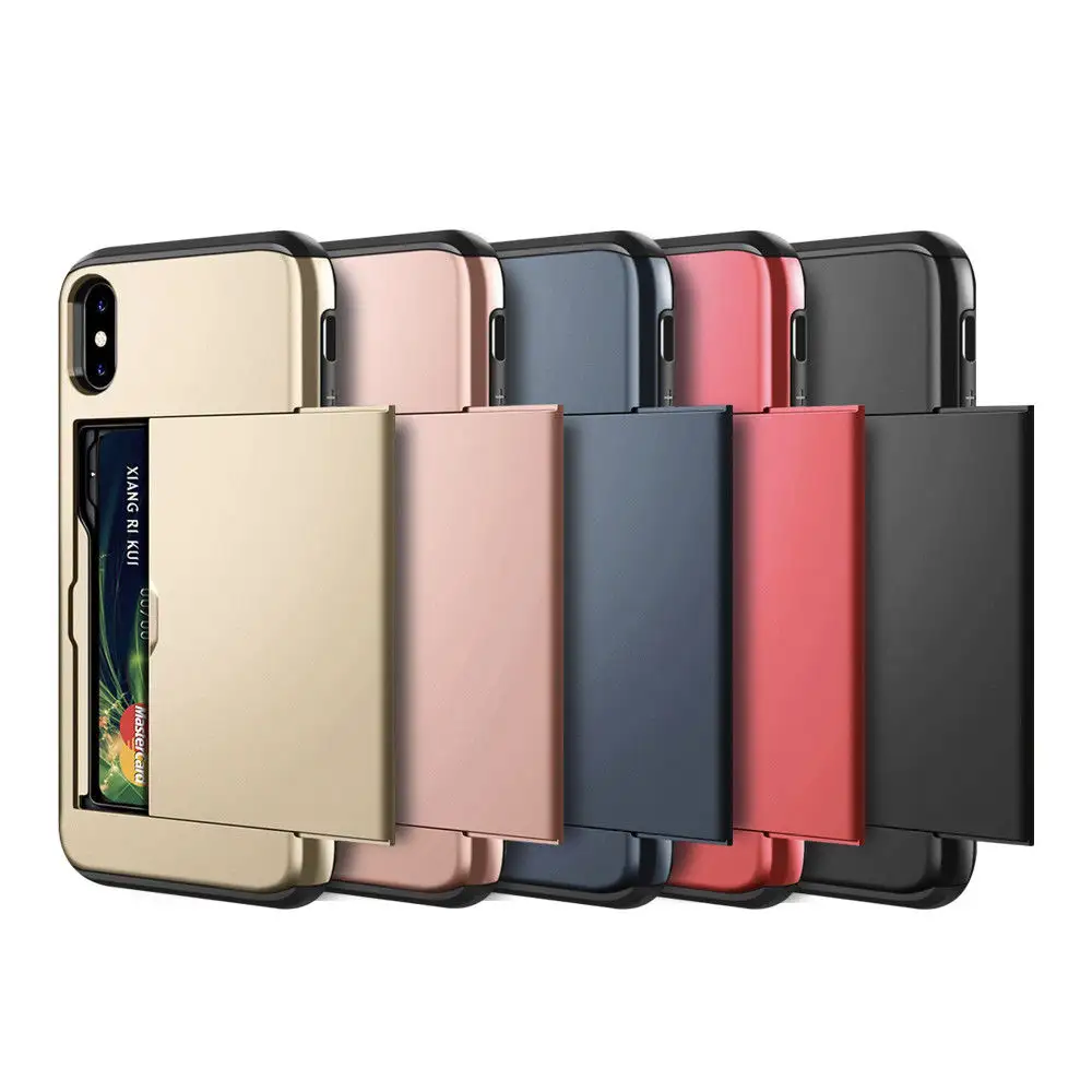 Casing dompet ponsel bisnis penutup penyimpan slot kartu dompet Armor geser untuk iPhone 7 8 Plus 6 6s 5 5S SE X XS Max XR