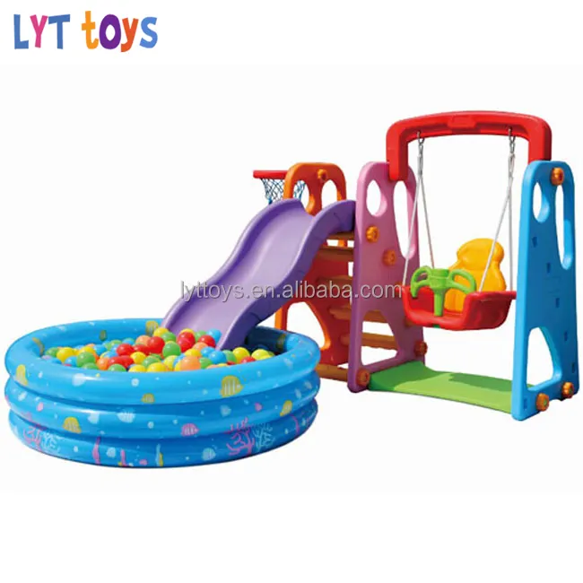 Different size playhouse indoor children pool with plastic slide with swing