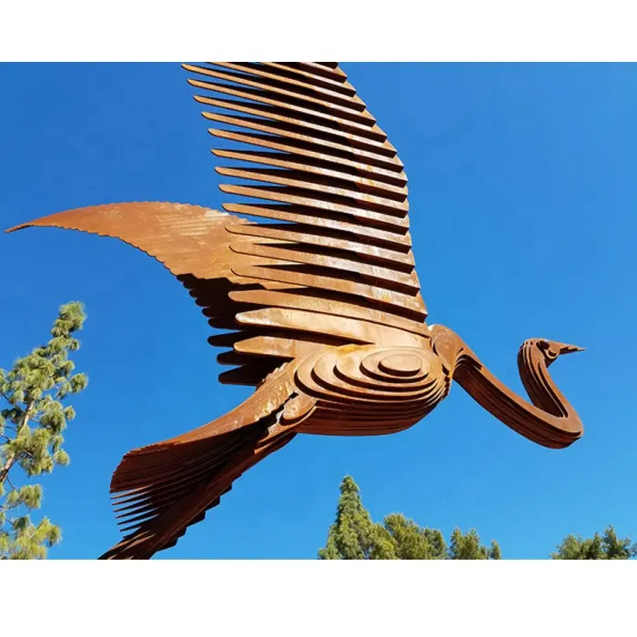 Grande Jardim Garça Pássaro Escultura De Aço Corten