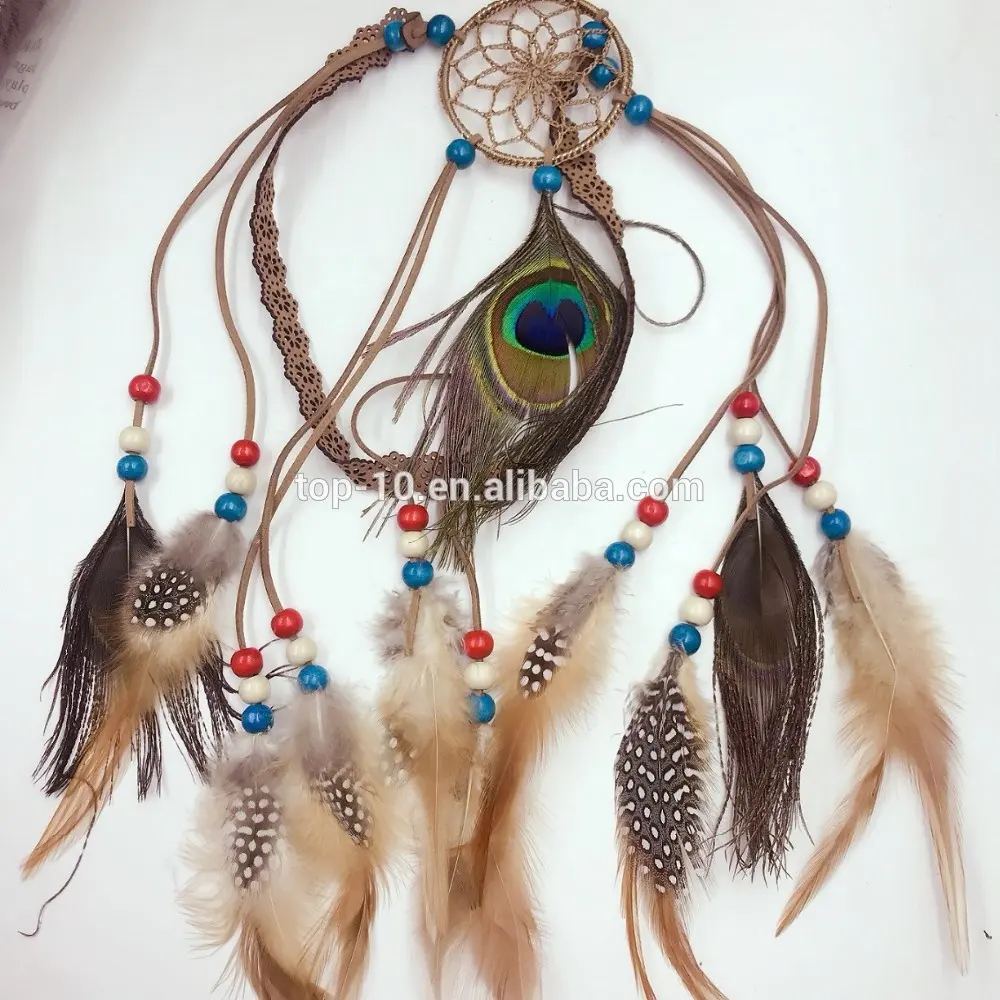 2024 venta al por mayor bohemio sombreros moda indio Pavo Real pluma Color cadena hecho a mano borla diademas mujeres accesorios para el cabello