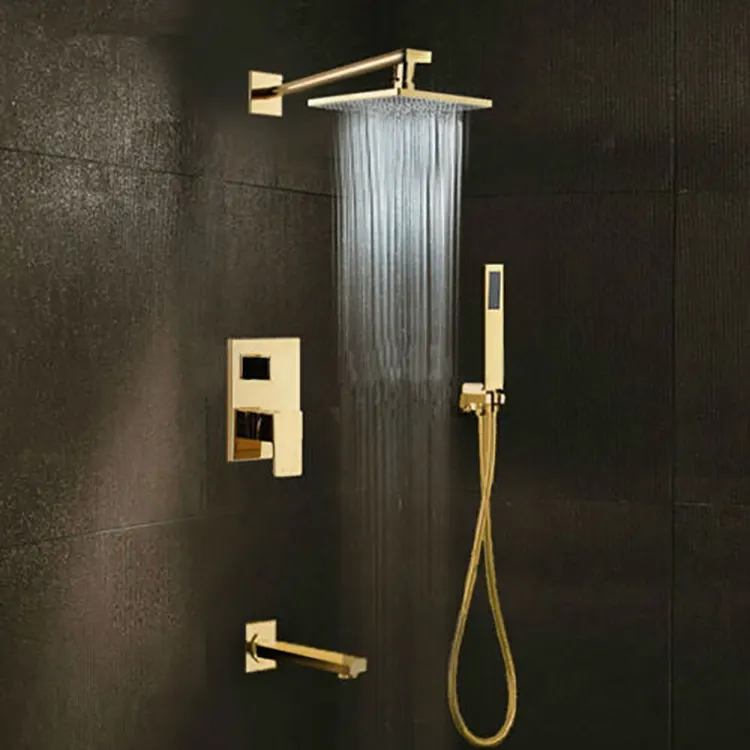 Luxury Gold Exquisite European Style Three Functions Waterfall Bathroom Taps Mixer Shower Faucet