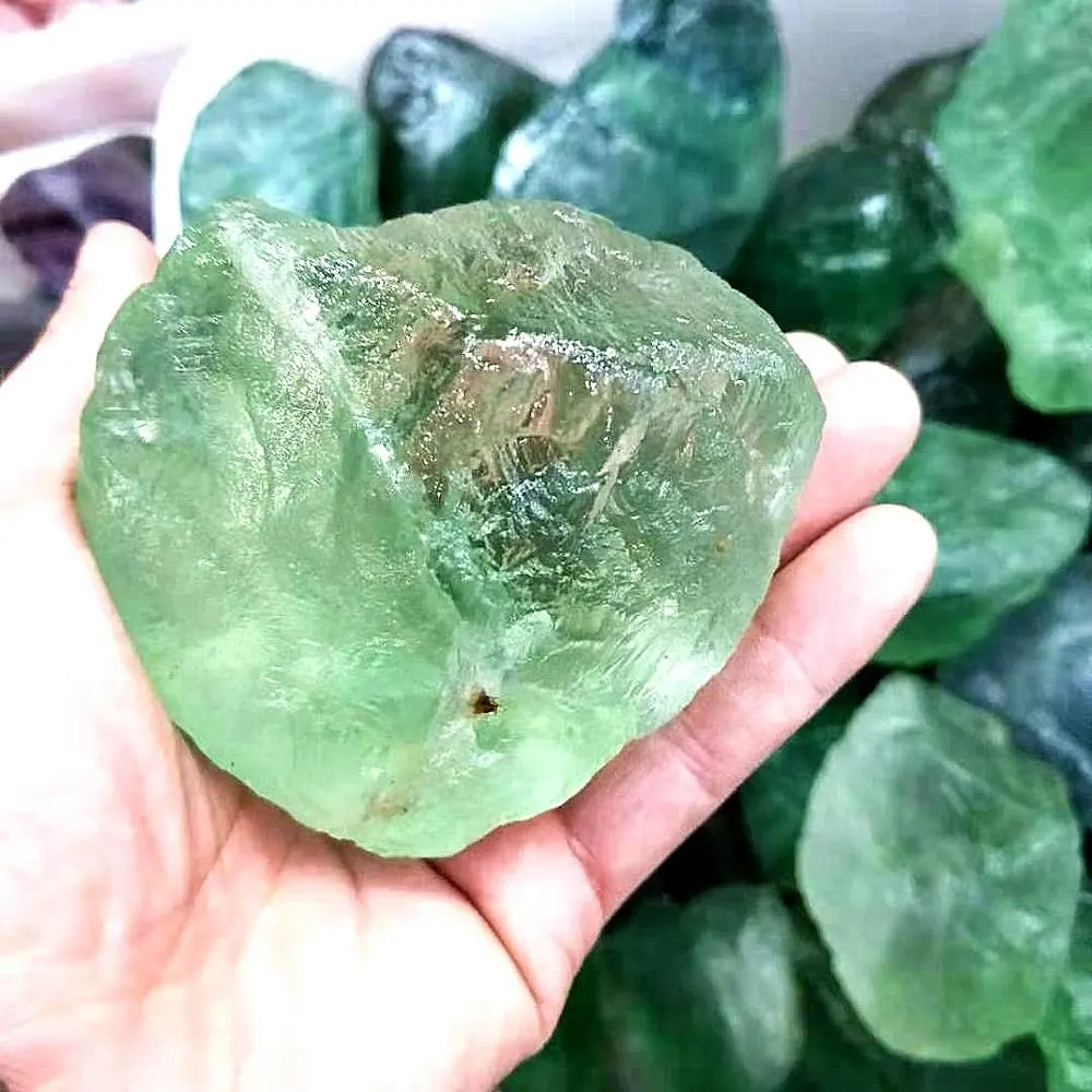 Piedras de cristal de cuarzo verde natural, piedra fluorita natural