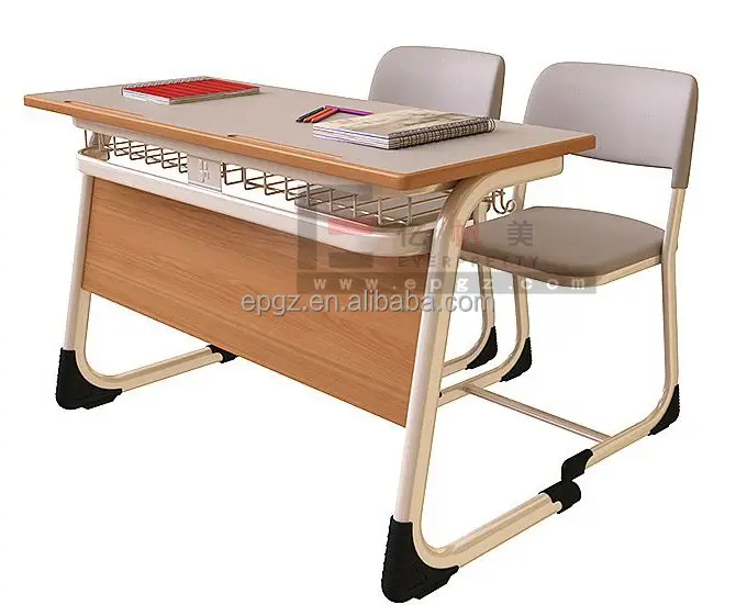 Tabela de madeira com cadeira de plástico, cadeiras de mesa dupla para estudantes, sala de aula e cadeiras