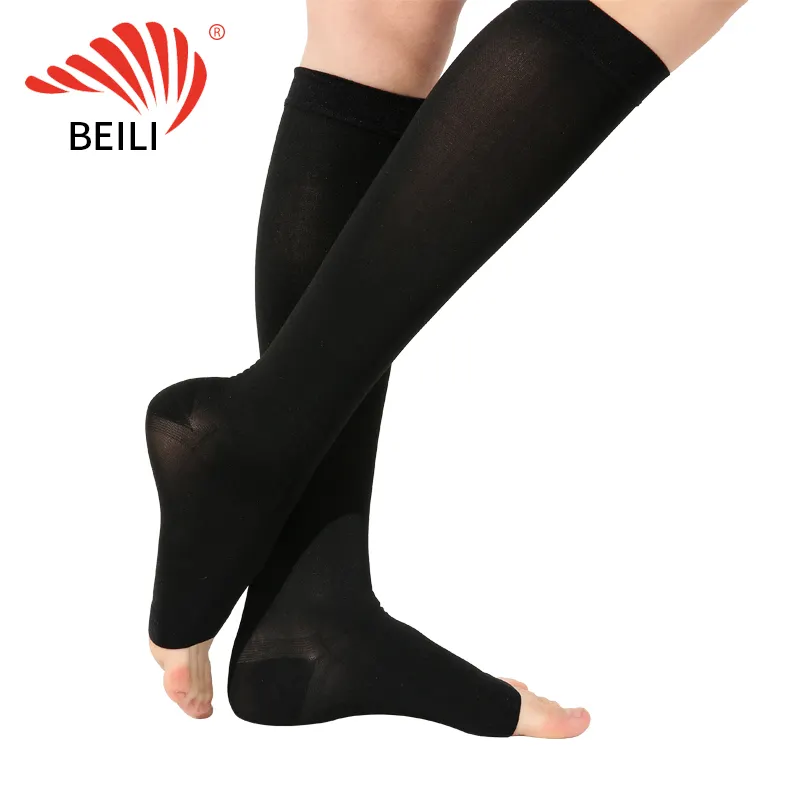 BEILI Medical grade 23-32 mmHg Open Toe Knee High Compression Socks for Varicose Veins