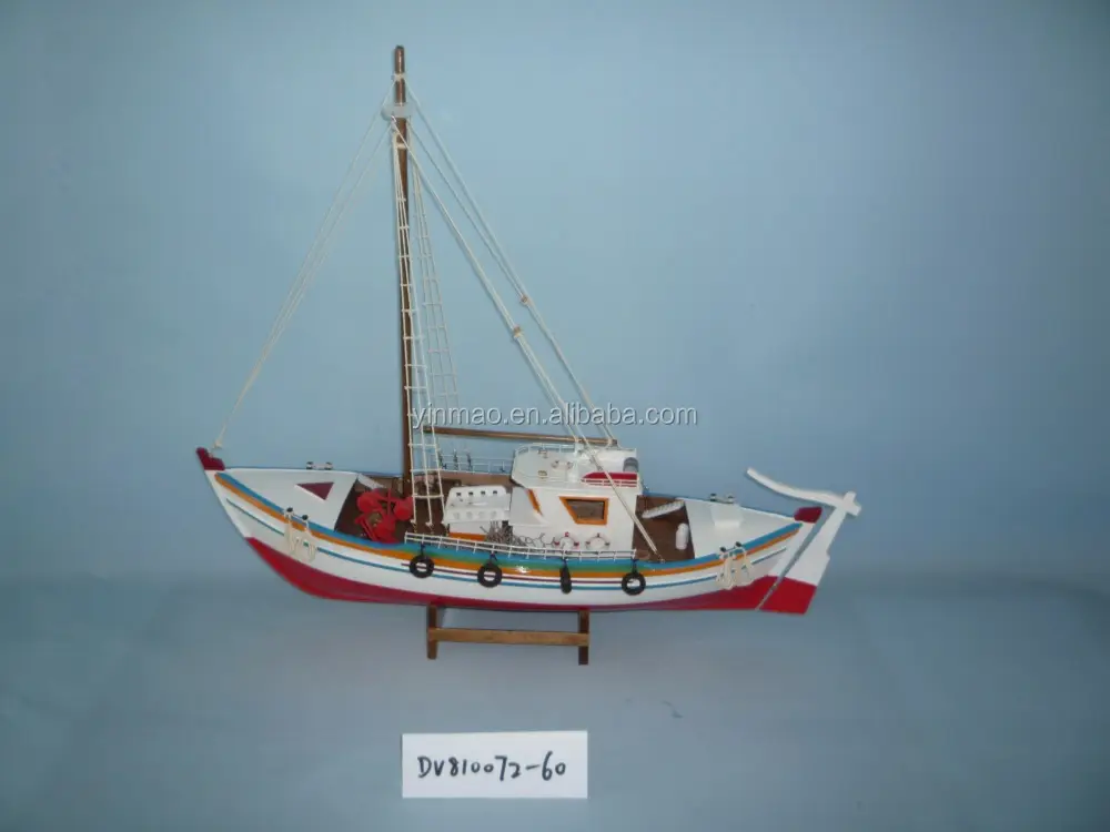 Modelo de barco de pesca de camarón de Grecia, 2 juegos 67x18x57cm, modelo de barco de pesca de madera de un solo mástil, modelo de escala decorativa de escritorio marino