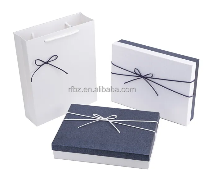 Venta caliente azul blanco L tamaño traje caja de regalo bufanda camisa caja de embalaje barato diseño impreso niños caramelo regalo caja de papel con cinta