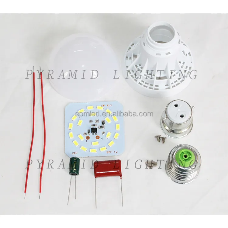 3W 5W 7W 9W 12W E27/B22 barato bombilla de luz LED piezas de plástico de repuesto parte SKD CKD bombilla LED