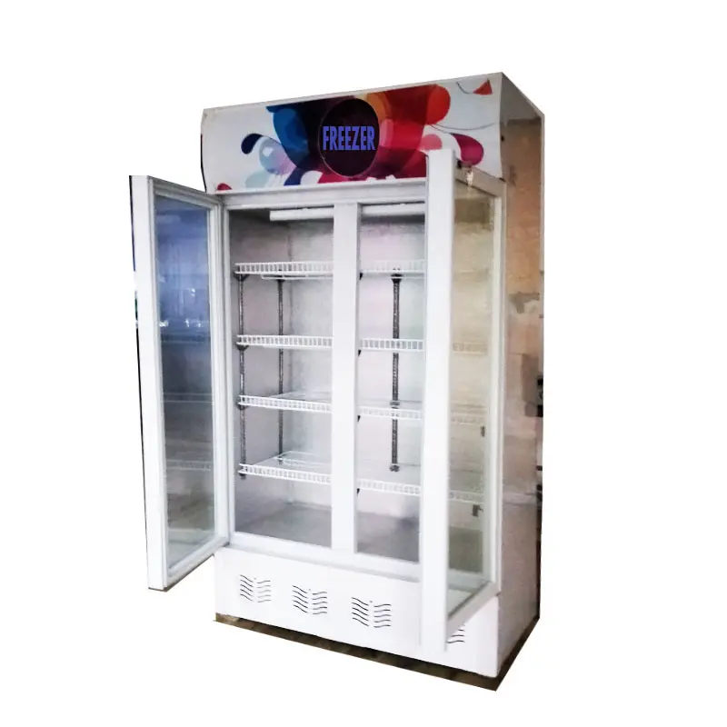 Refrigerador de bebidas con puertas de cristal dobles, nevera vertical