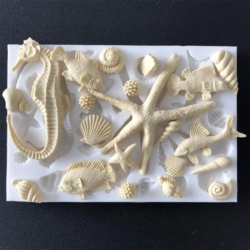 Océano estilo de hipocampo caballito de mar decoración de tarta Fondant molde de silicona con Material de grado alimenticio