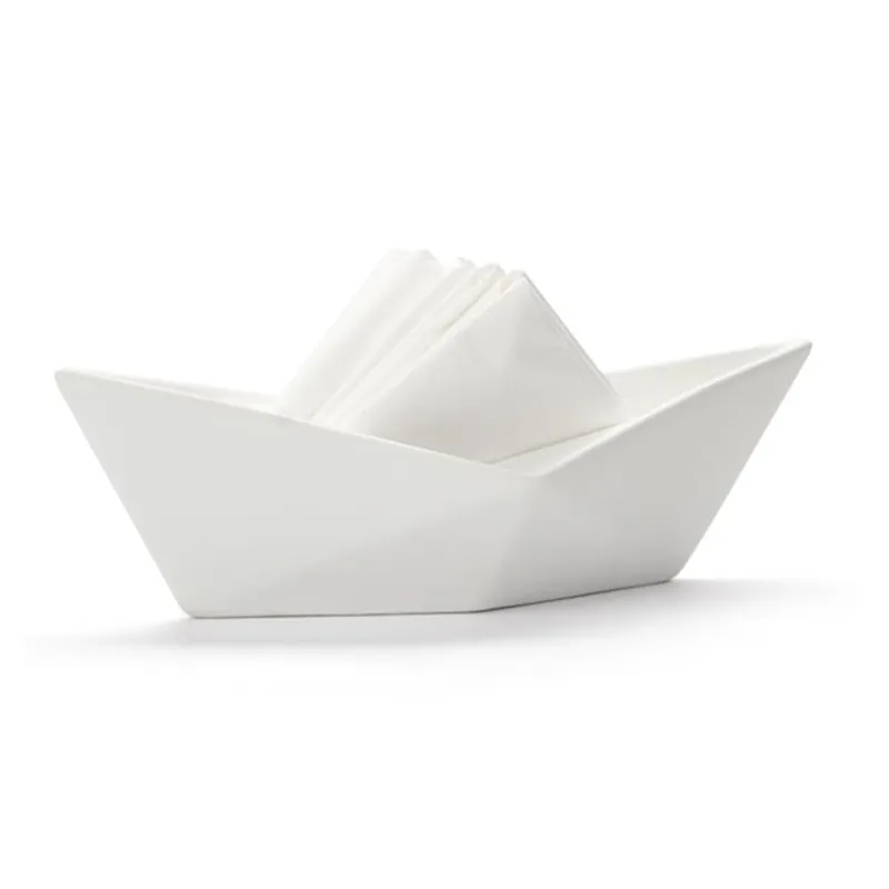 Bianco di ceramica a forma di barca napkin holder