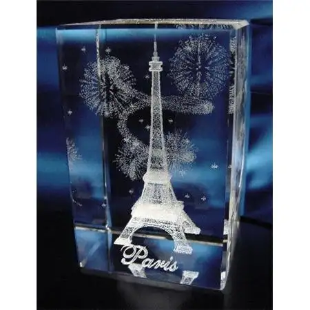 Paris Torre eiffel 3d grabado láser cubo de cristal para regalo de recuerdo de vacaciones