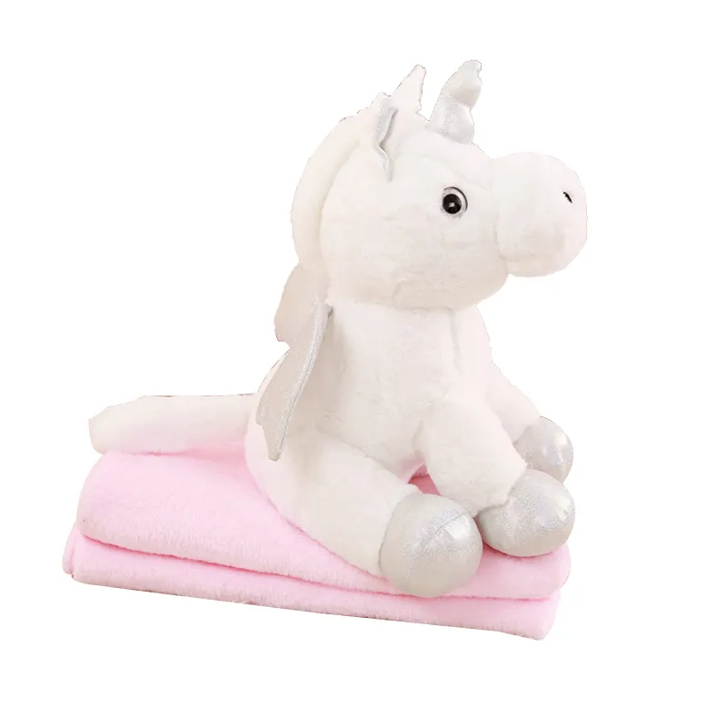 Peluche de unicornio con manta, animal suave