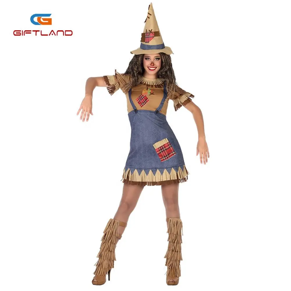 Hermoso vestido de espantapájaros para mujer disfraz de espantapájaros espeluznante de Halloween