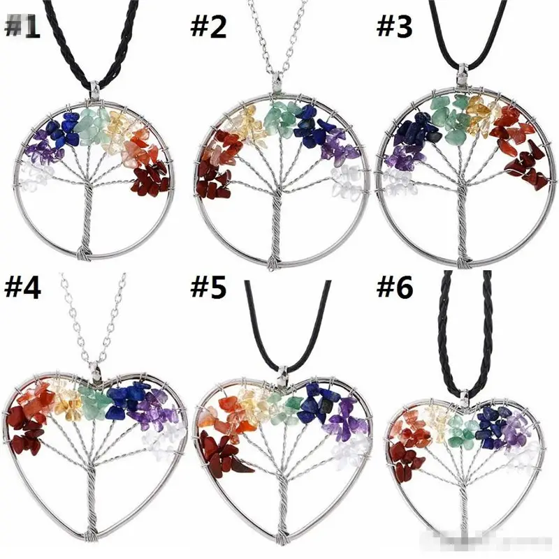 Collana con ciondolo al quarzo con albero di Chakra arcobaleno 7 moda donna collana con albero di saggezza in pietra naturale multicolore per uomo