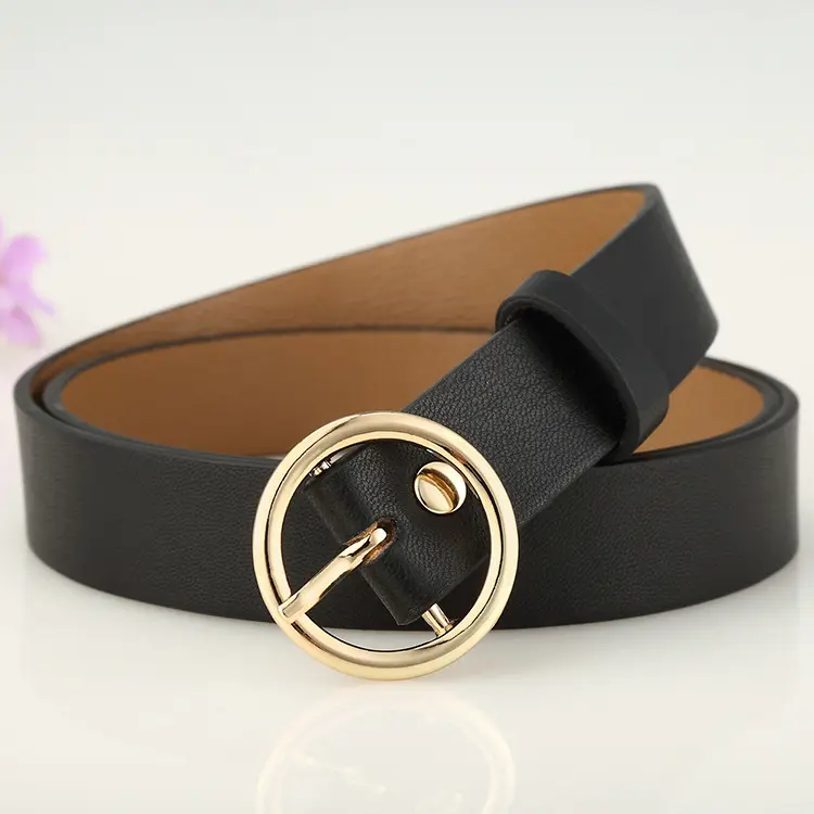 Moda Faux PU Leather Belt para Mulheres Designer Ladies Belt com fivela dourada