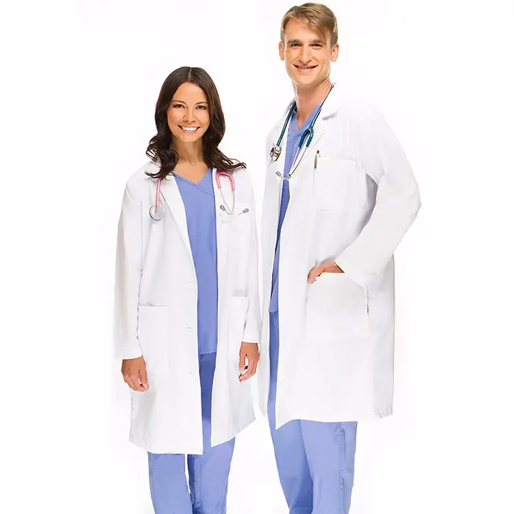 Seragam dokter medis 100% katun, jas Lab putih produsen seragam rumah sakit scrub seragam set