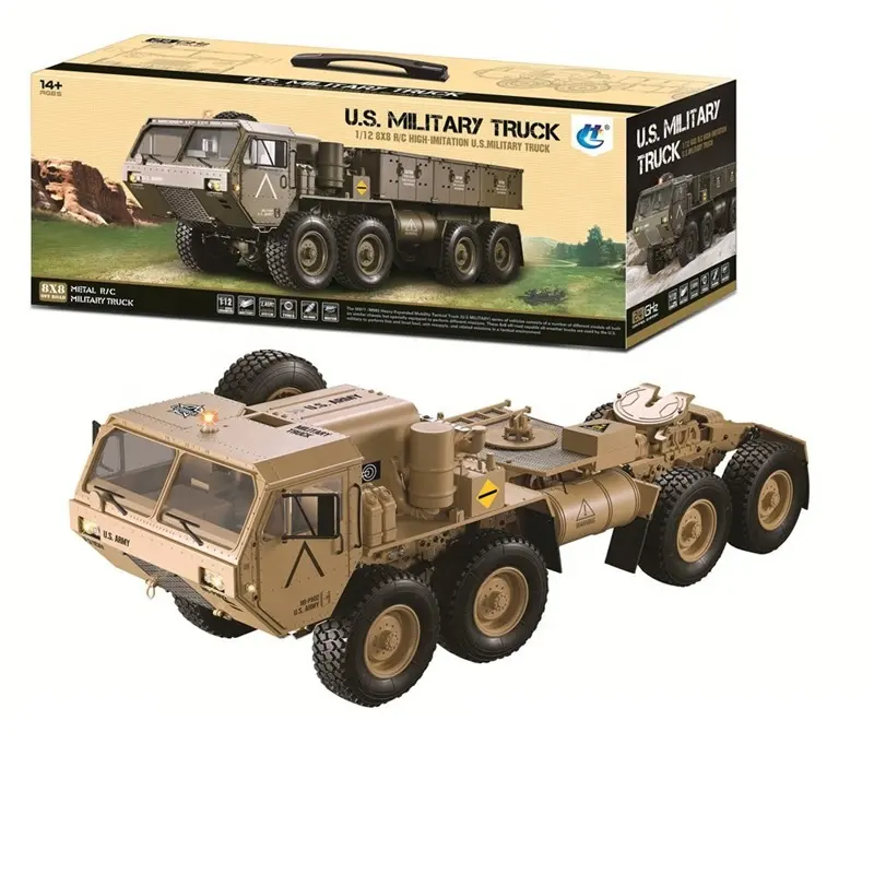 Coche a control remoto HG P802 de color caqui, sin batería y cargador HG 1/12 2,4G M983 739mm, juguetes del Ejército de los Estados Unidos, camión militar 8X8