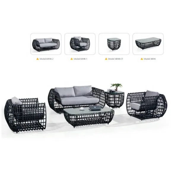 Foshan All Weather Garden 5 Pieces Black Nest Wicker Patio Furniture Terrace Sofa Set