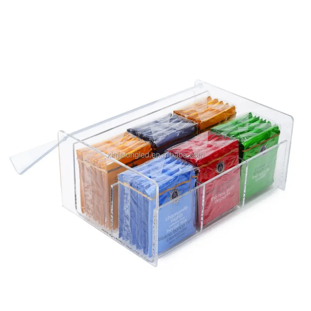 Plexiglass Tea Bag Box with 6 Divider 6 Compact Tea Bag Organizer Acrylic Tea Bag Holder