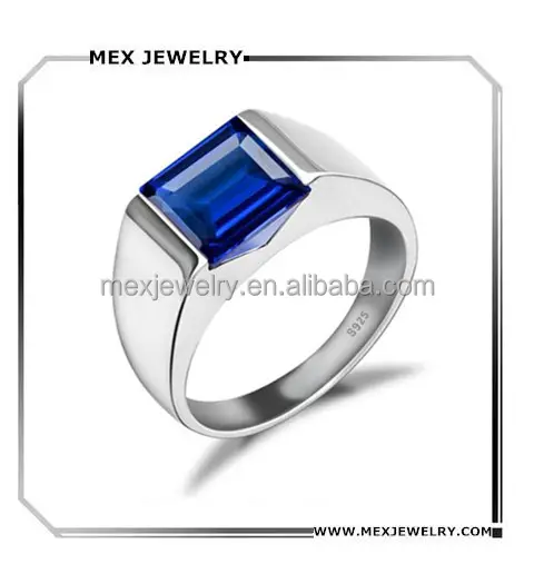 Anillo cuadrado de plata 925 con zafiro azul y piedra de la suerte, diseño Simple