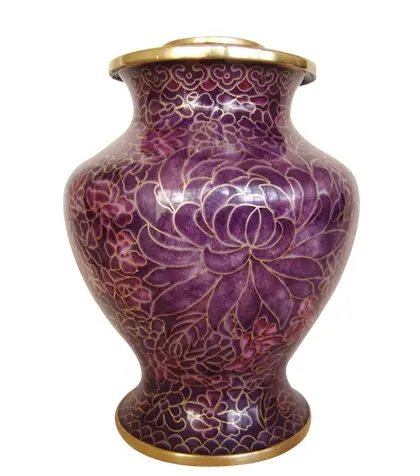 Venta al por mayor P158 agradable púrpura Cloisonne cremación urna contenedores para las cenizas.