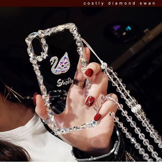 Luxury Crystal Diamond Phone Case For IPhone 6 6s 7 8 Plus Swan Transparent Soft TPU Cover For Iphone X XS Max XR Case Couque
