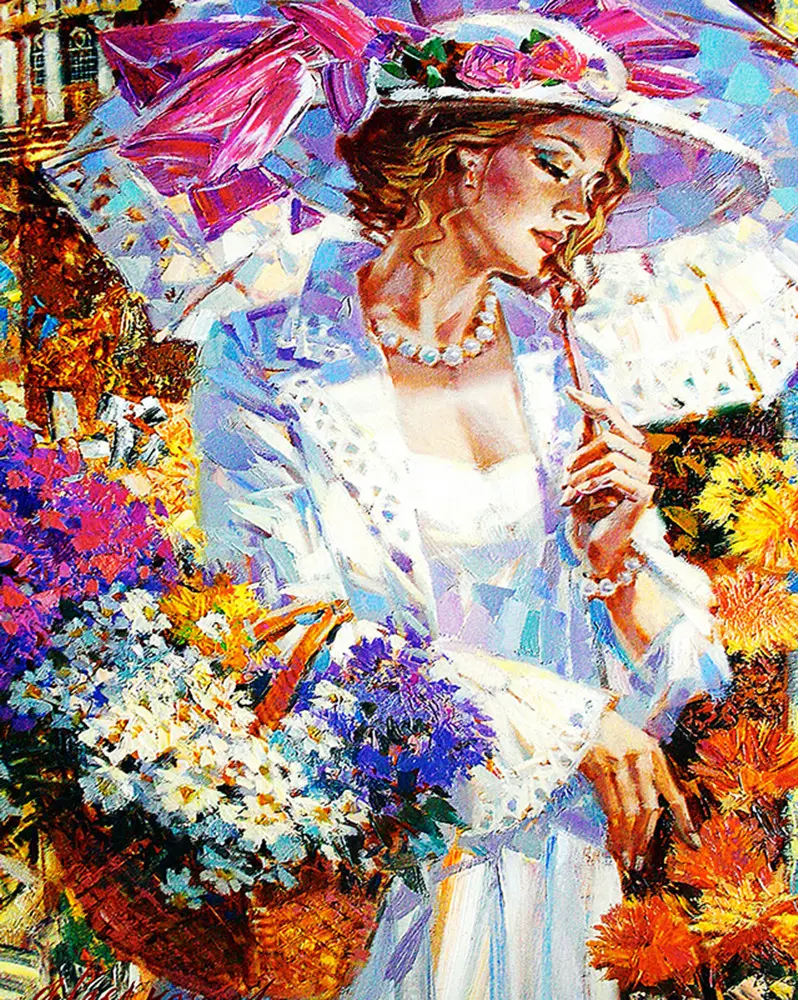 GZ729-40*50 DIY diamante pintura hermosa mujer finding flor patrón lienzo pintura