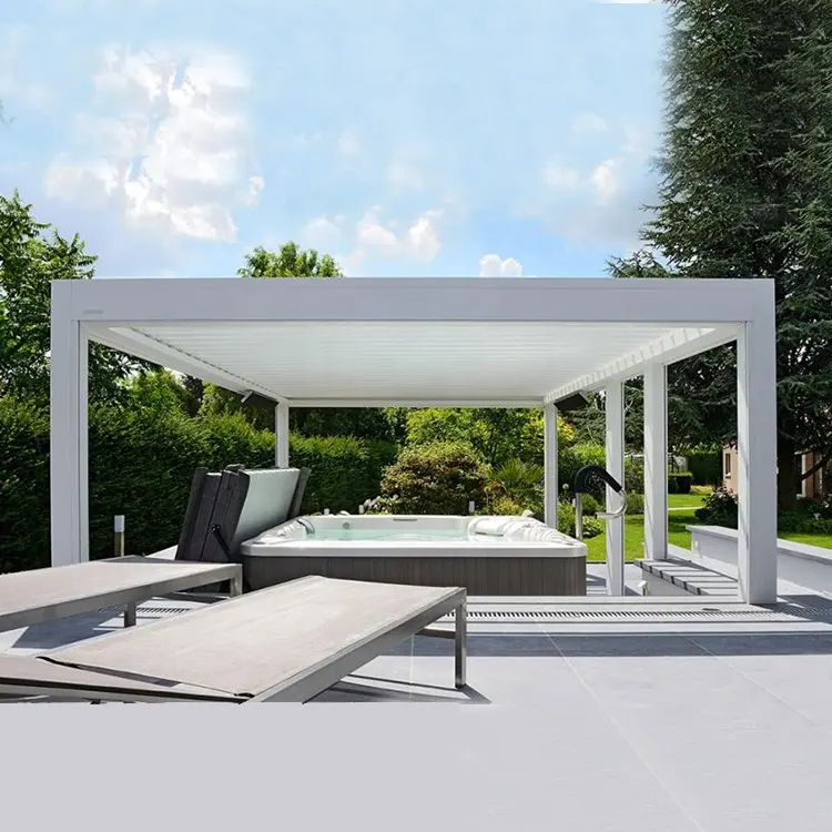 Garden building aluminum pergola roof louver garden pavilion gazebo outdoor 3x4 with glass sliding door