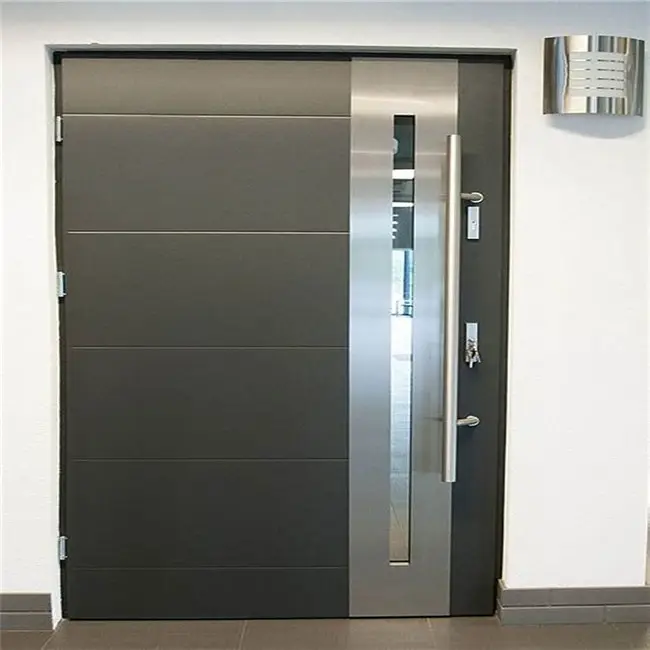 Tiras de alumínio decorativas, design moderno, porta de metal, porta plana de metal, atacado, porta de metal